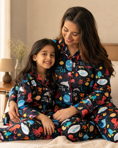 Sea World Dark Blue Night Suit Set