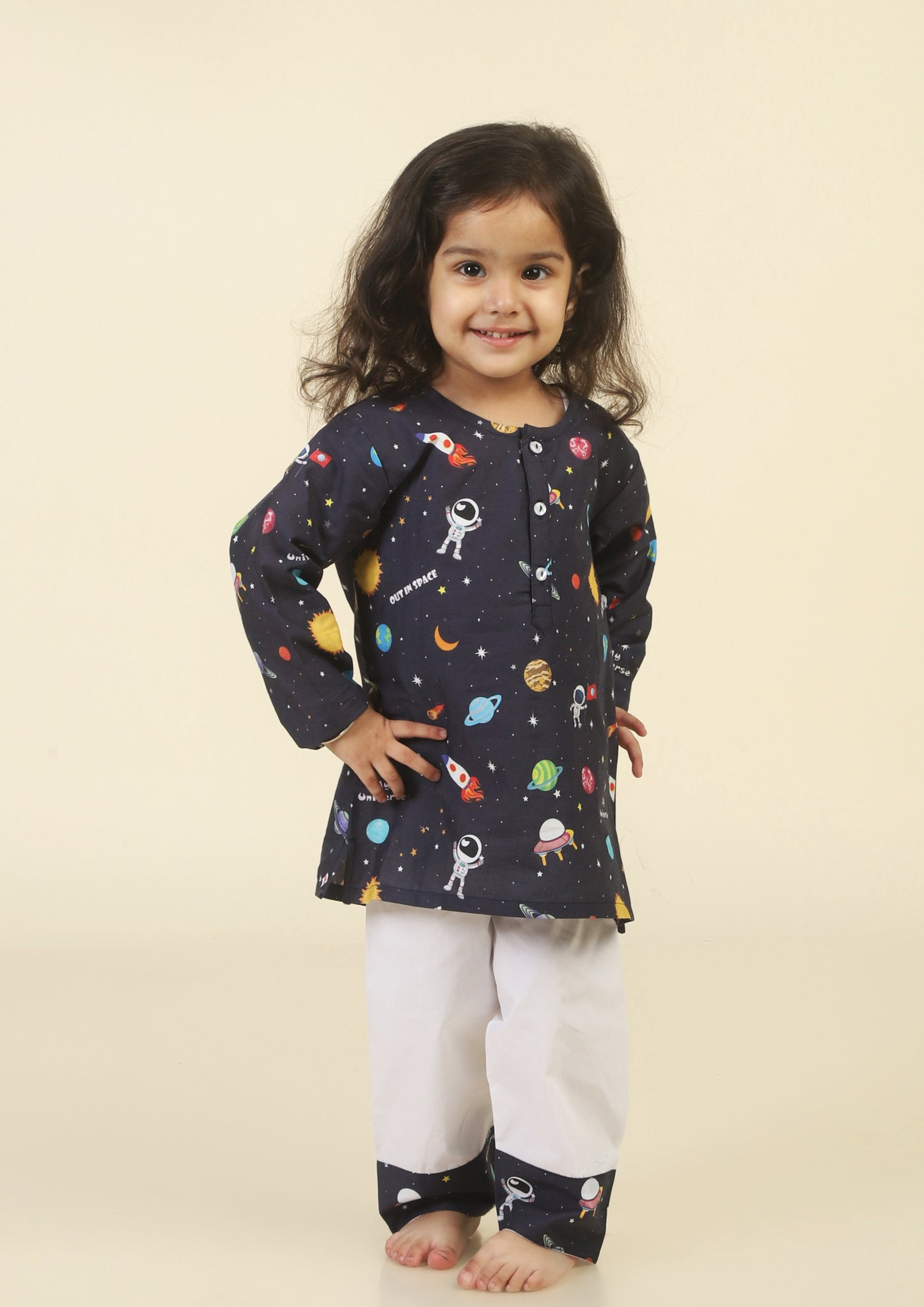 Space Travel Dark Blue Kurta Pajama Set