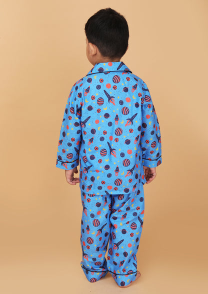 PJ Space travel Bright  Blue  Pajama Set