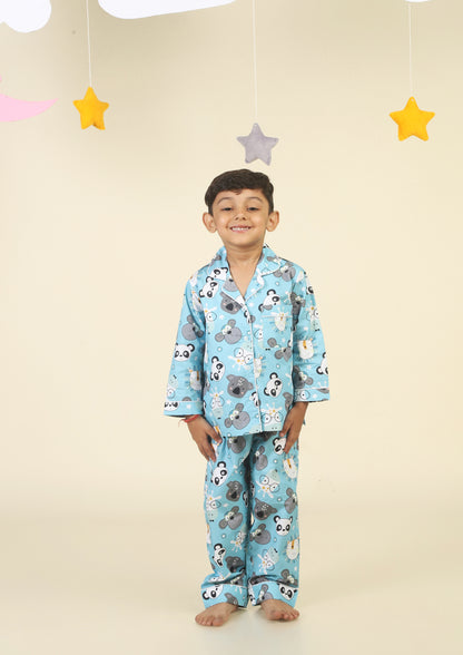 Cute Animal Faces Light Blue Pajama Set