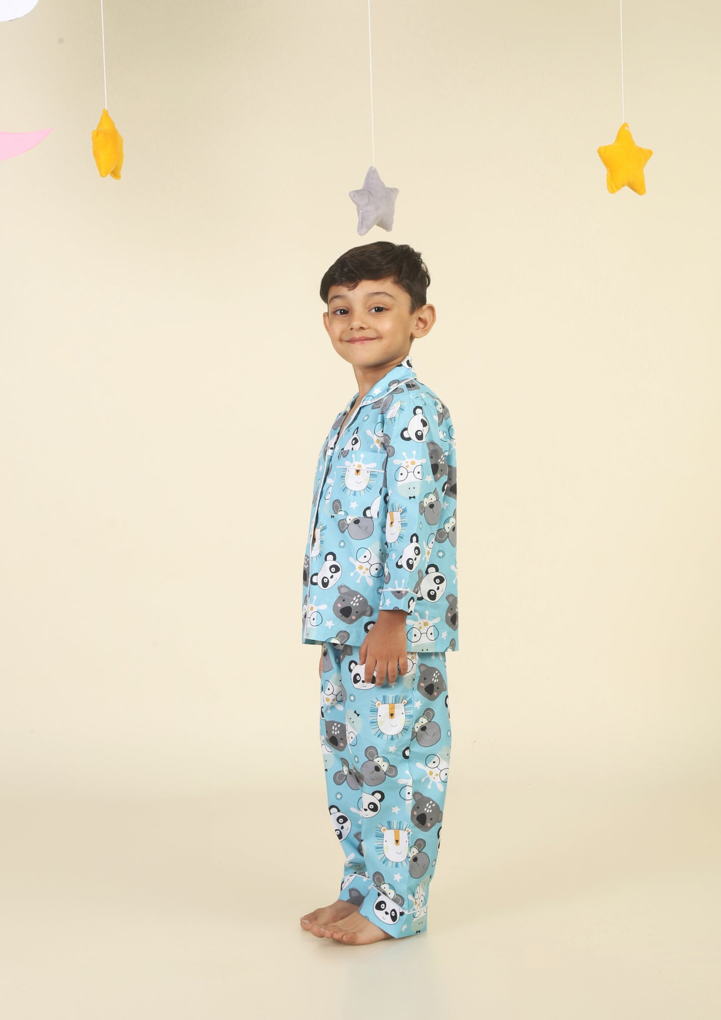 Cute Animal Faces Light Blue Pajama Set