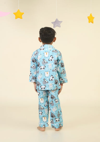 Cute Animal Faces Light Blue Pajama Set