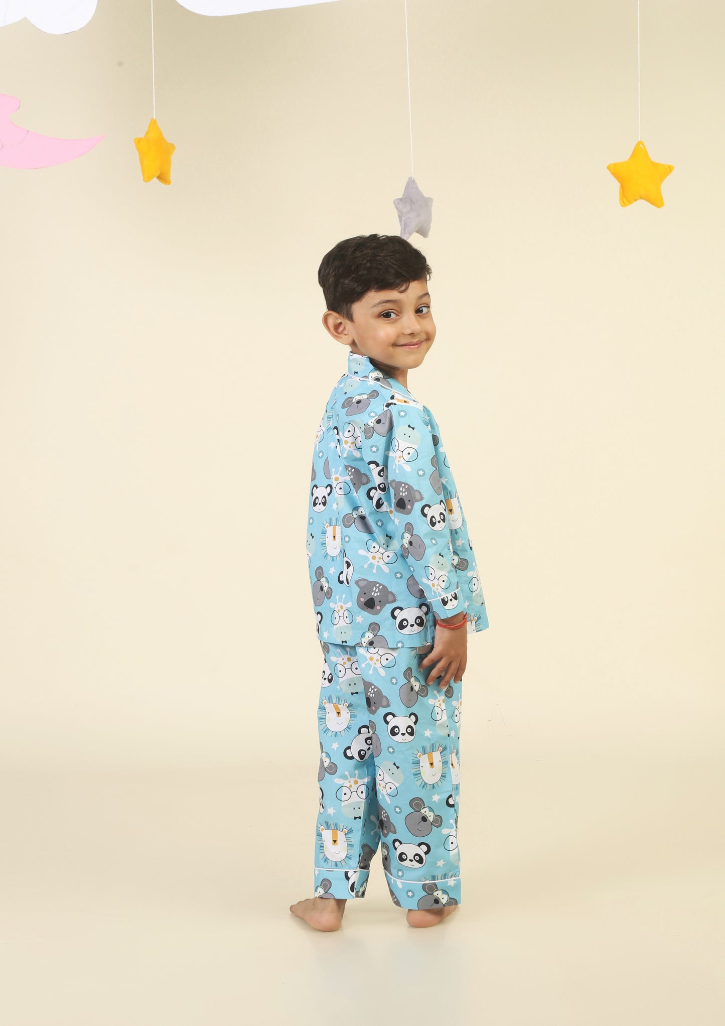 Cute Animal Faces Light Blue Pajama Set