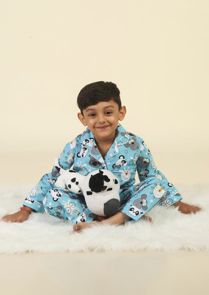 Cute Animal Faces Light Blue Pajama Set