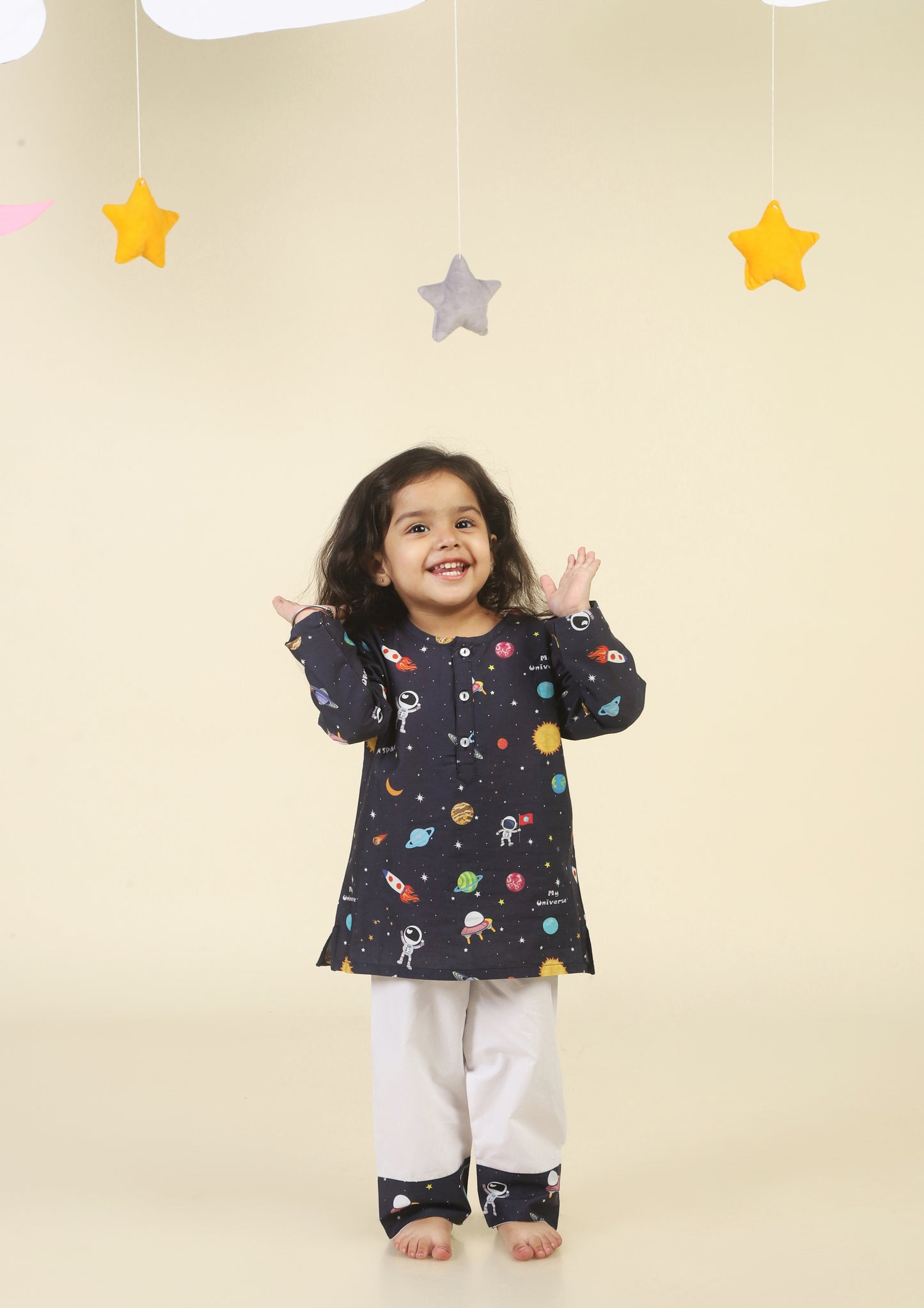 Space Travel Dark Blue Kurta Pajama Set